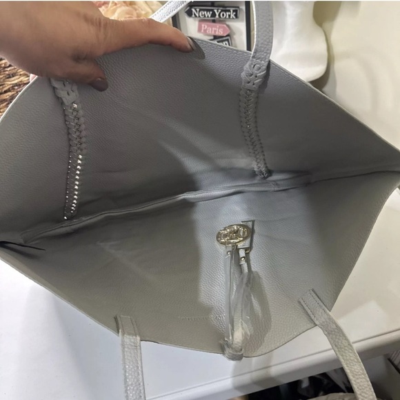 Badgley Mischka Gray Leather Chain Embellished Tote - Picture 5 of 5